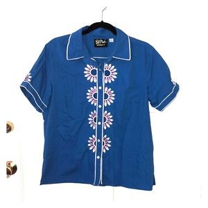 Bob Mackie Wearable Art Blue Button Up Medium